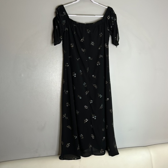 SAM EDELMAN Black dark ditsy floral rouched midi dress women’s 14 plus new w/tag - Picture 6 of 7